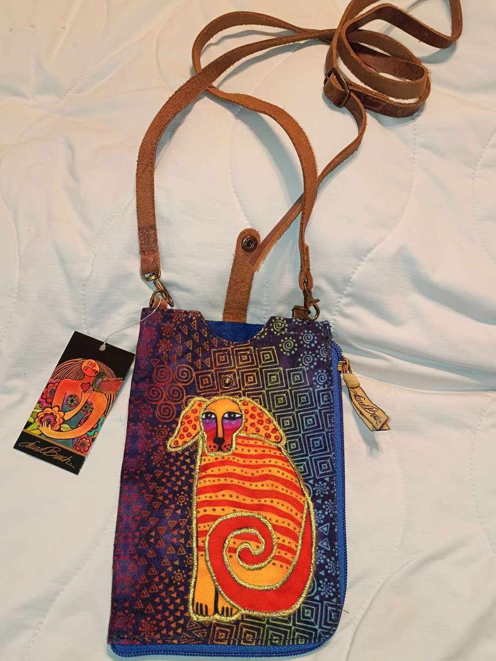 NWT Laurel Burch Colorful Dog Crossbody Bag in Multicolor